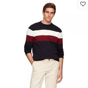 Tommy Hilfiger Men's Striped Crewneck Sweater - Navy, White, Burgundy